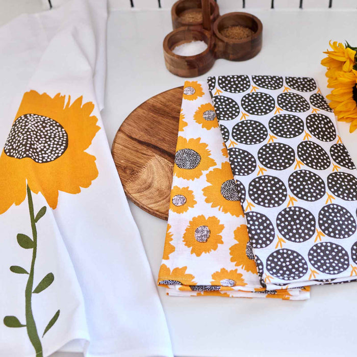 Sunflowers Cotton Kitchen Towels, Set of 3
