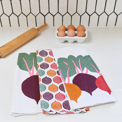 THREE BEETS Cotton Kitchen Towels, Set of 3