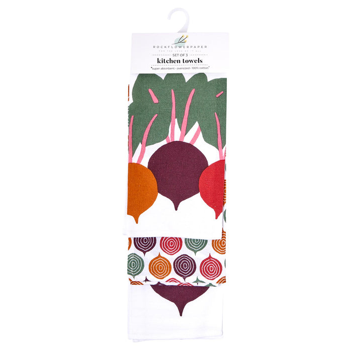 Three Beets Cotton Kitchen Towels, Set of 3