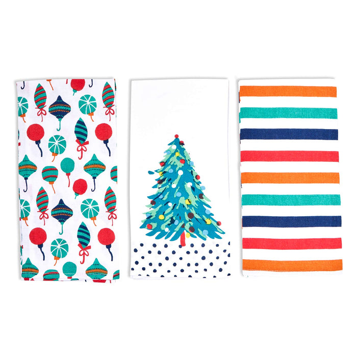 Festive Holiday Cotton Kitchen Towels, Set of 3