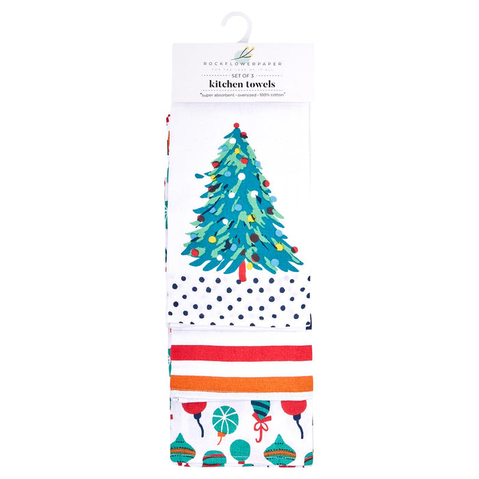 FESTIVE HOLIDAY Cotton Kitchen Towels, Set of 3