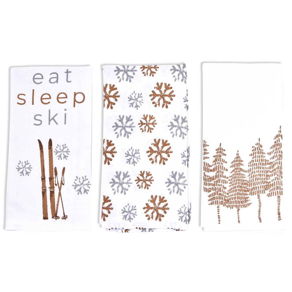 Eat Sleep Ski Cotton Kitchen Towels, Set of 3