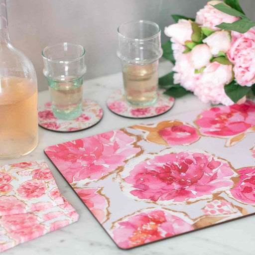PEONIES Cork-Backed Placemats, Set/4