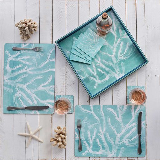 CERULEAN SEA CORAL Cork-Backed Placemats, Set/4