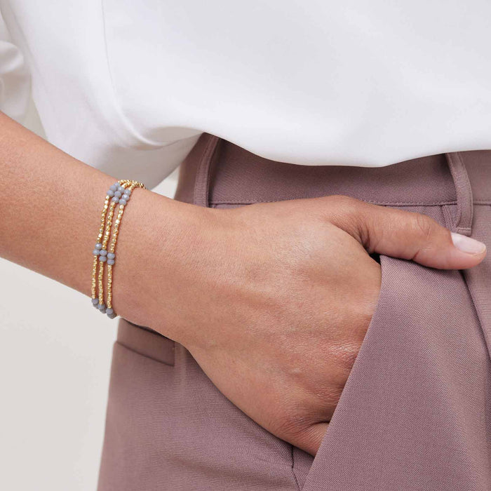 Three Line Grey Chalcedony and Gold Beaded Bracelet, 18KGP
