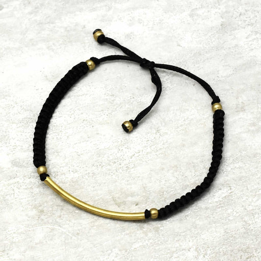 Elongated Gold Bar Midnight Thread Bracelet - Gold Plated