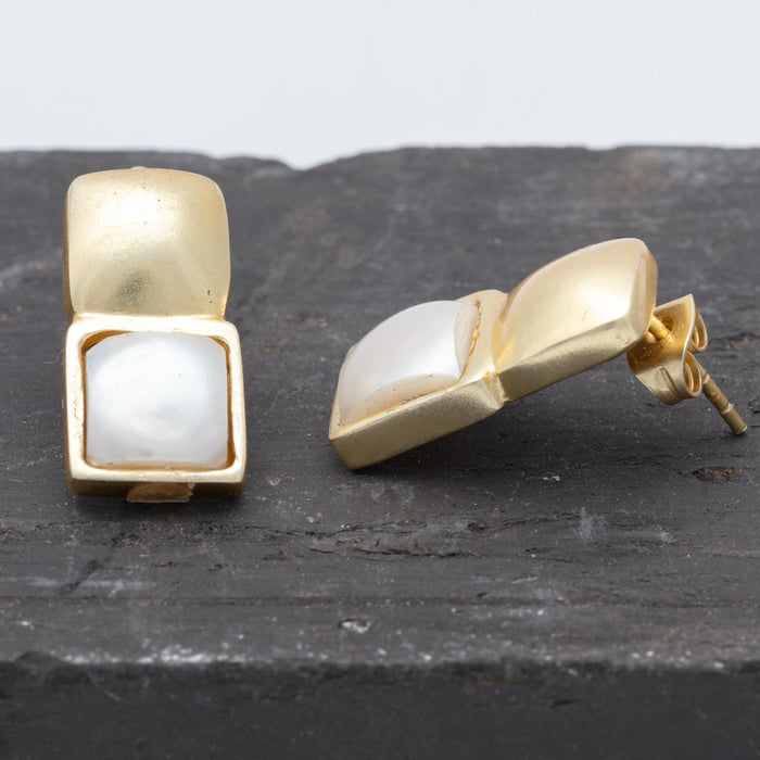 Double Stacked Stud Gold and Fresh Water Pearls, 18KGP