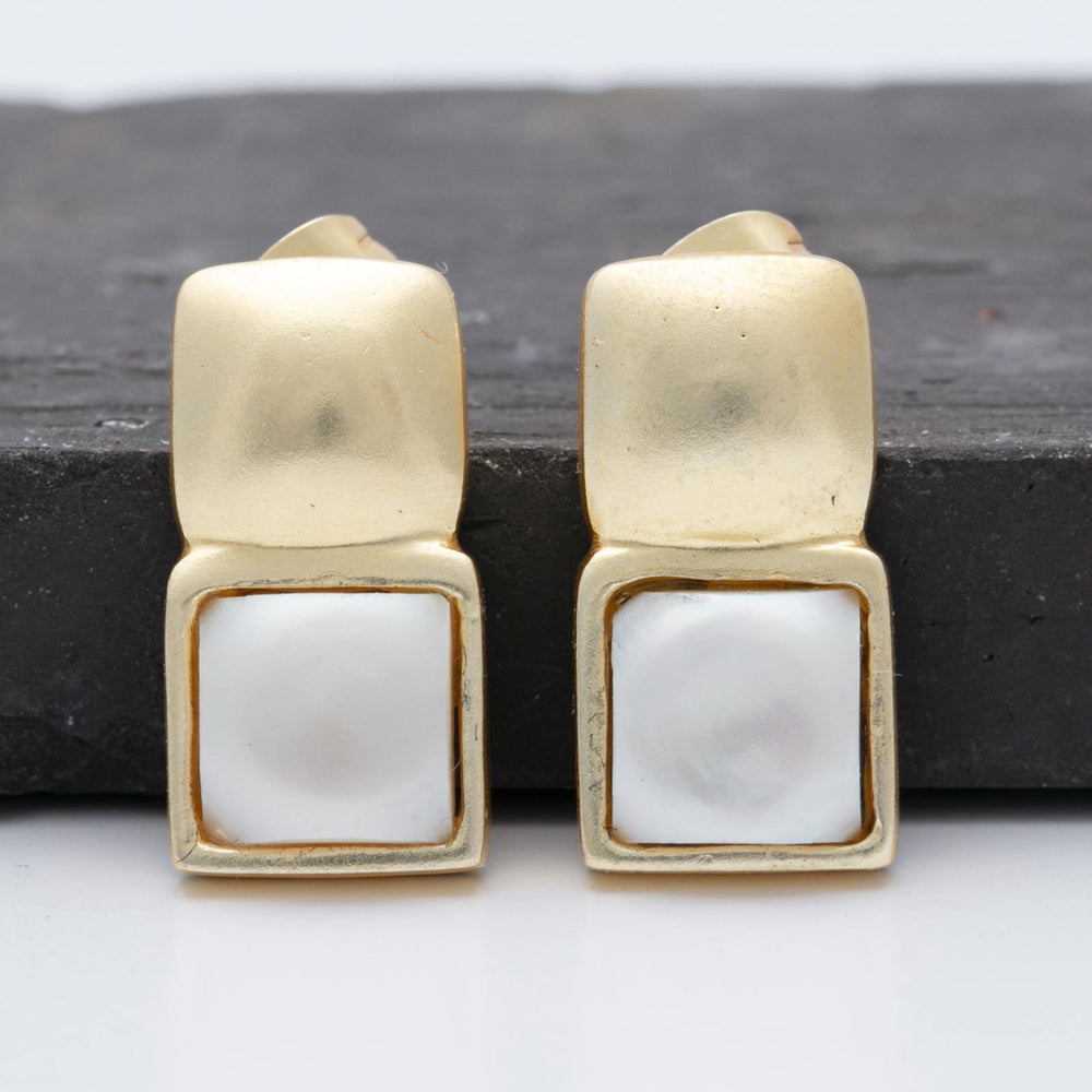 Double Stacked Stud Gold and Fresh Water Pearls, 18KGP
