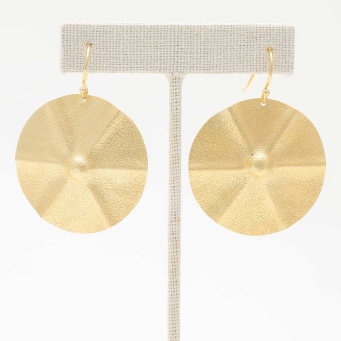 Round Disc Textured Drop Earrings, 18KGP
