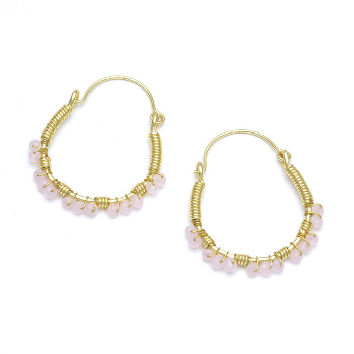 Two-Tone Slim Hoops w/ Faceted Metal Beads Gold Plated