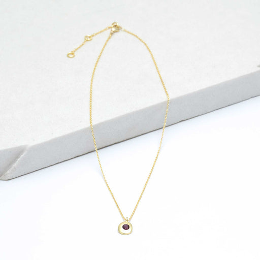 Cherry Ruby Medallion Pendant Necklace, 16"+2" Extender - Gold Plated