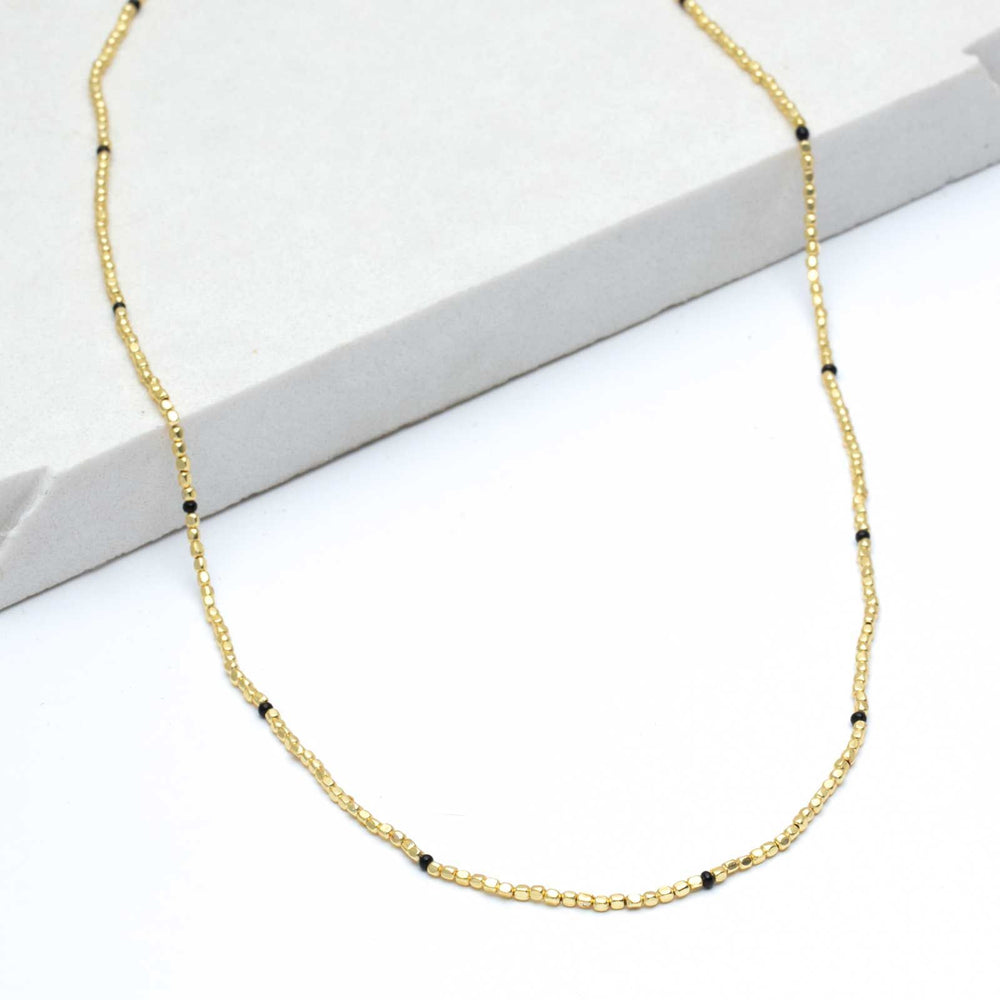 Onyx Rustic Bead Necklace, 24 Au - Gold Plated
