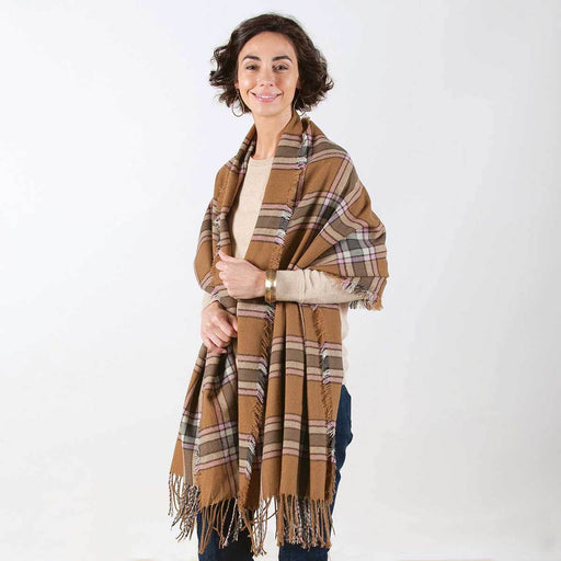 Camel/Brown Plaid Wrap SCARVES-ACRYLIC rfp-scarves