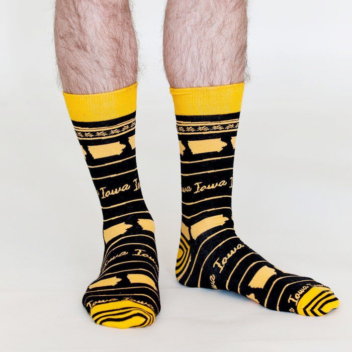 Iowa College Black/Gold Pair of Crew Length Men's Socks SOCKS rfp-clothing