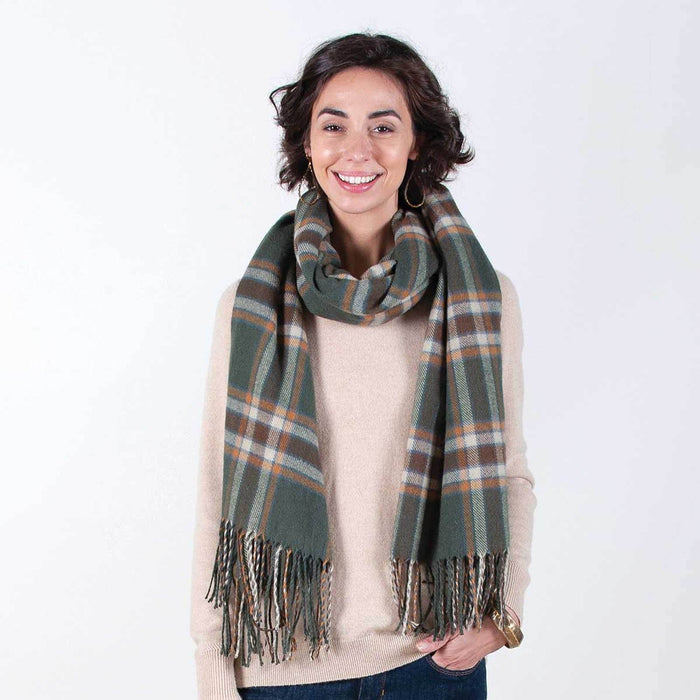 Loden/Brown Plaid Wrap SCARVES-ACRYLIC rfp-scarves