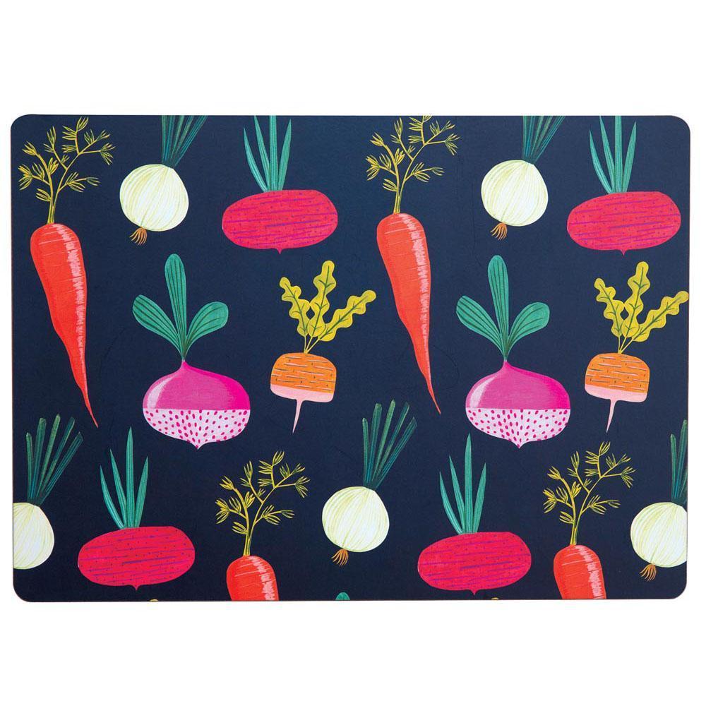 Root Veggies Blue Art Placemats - Set Of Four HARDPLACEMAT rfp-home